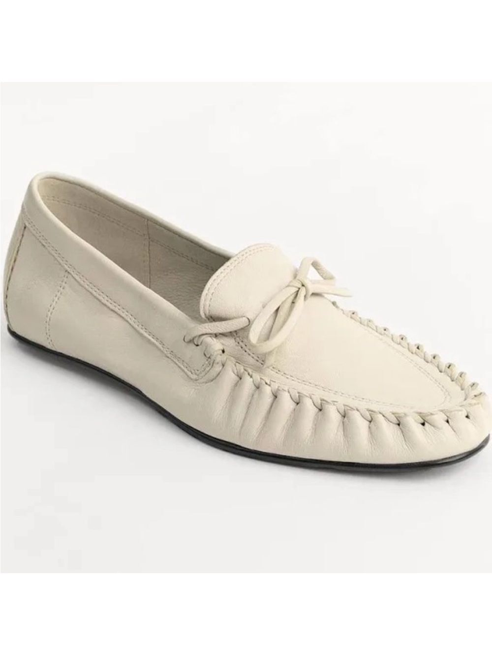 ZARA 10 Beige Leather Gathered Sutured Airfit Insoles Loafers